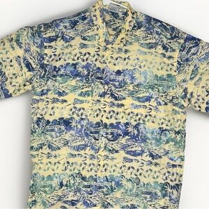 Rum Reggae Yellow Green Blue Tuna Fish Squid Short Sleeve Aloha Shirt Mens XL